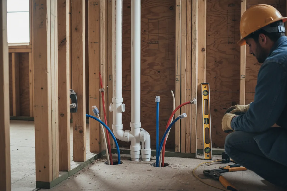 Drain and supply rough-in during Sump Pump Repair in Divernon